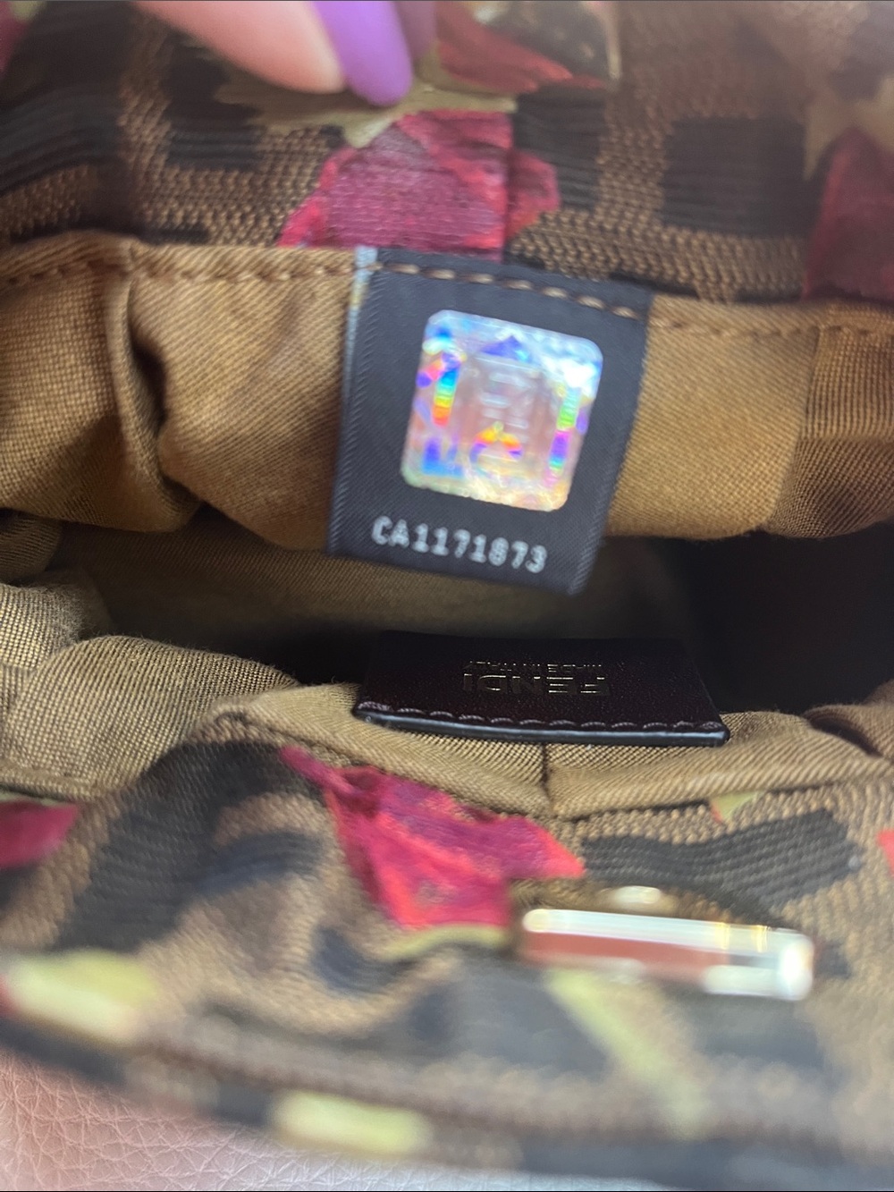 Fendi Chef Hobo Mini Bag with Pink Rose Print and Gold Charm - Picture 8 of 13